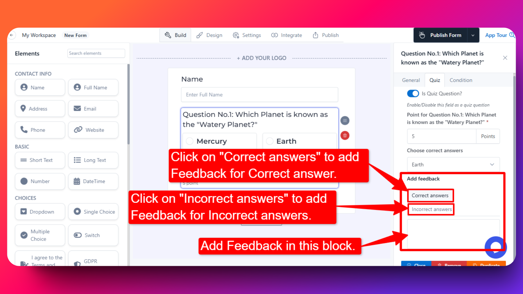 Adding Feedback For Correct &amp; Incorrect Answer
