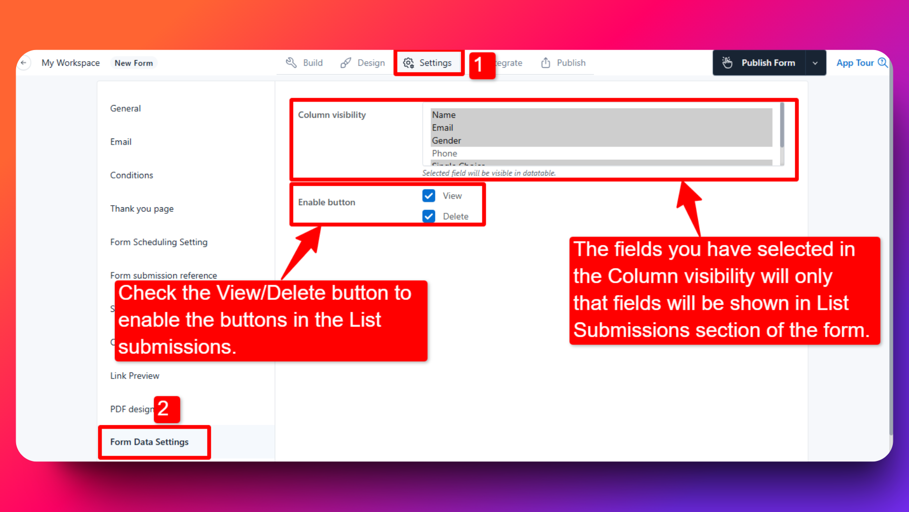 Form Data Settings