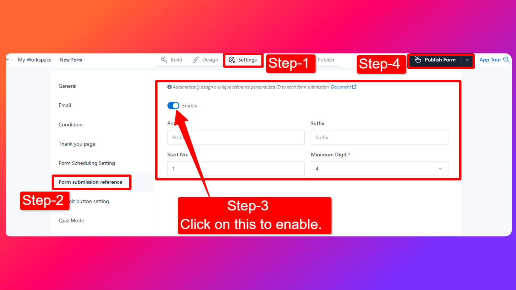 Reference Number generation for a form submissions in FormNX