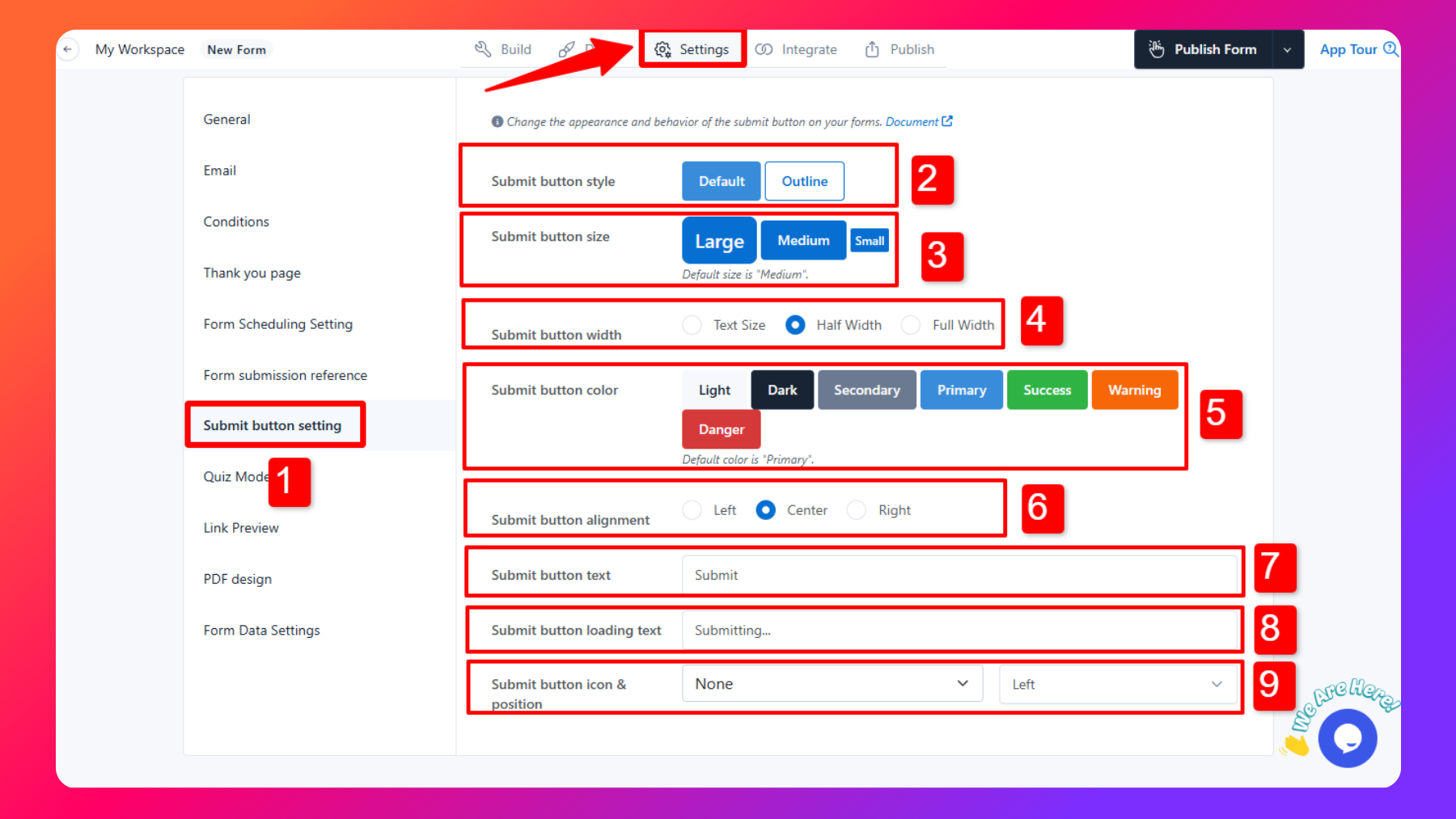 Submit Button Settings