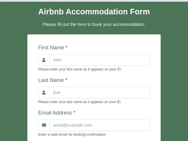 Airbnb Accommodation Form
