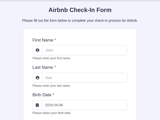 Airbnb Check-In Form