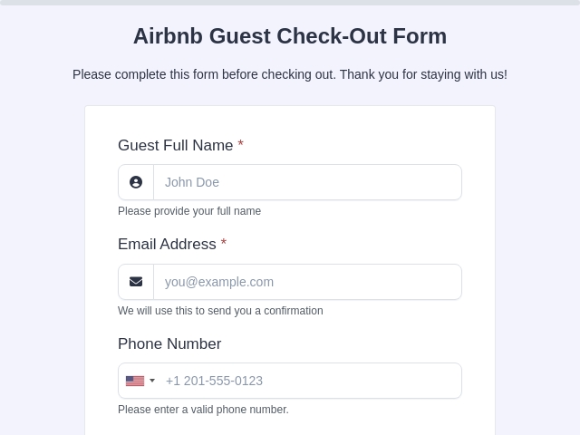 Airbnb Guest Check-Out Form