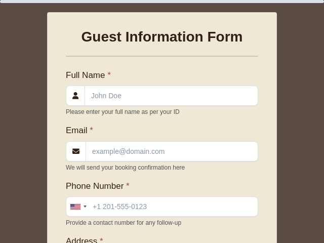 Airbnb Guest Registration Form