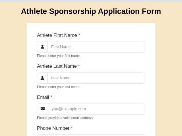 Athlete Sponsorship Application Form