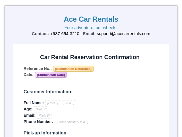 Car Rental Reservation Confirmation