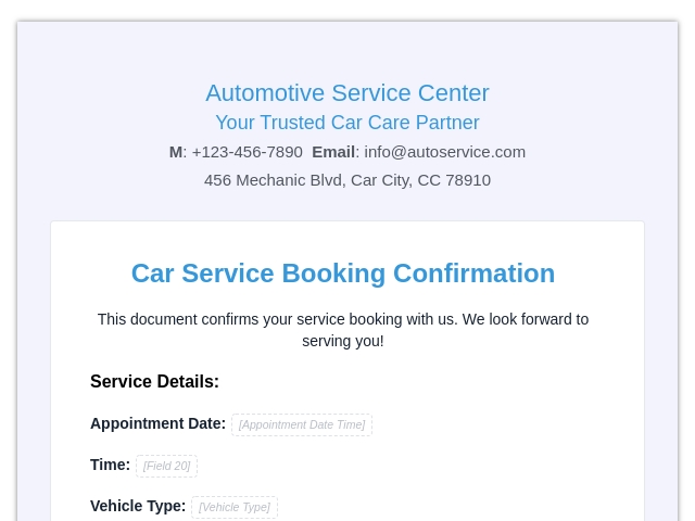 Car Service Booking Confirmation