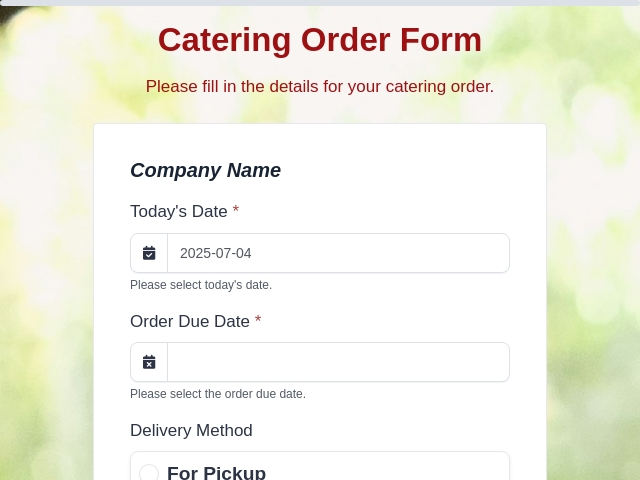 Catering Order Form