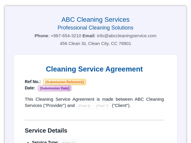 Cleaning Service Agreement
