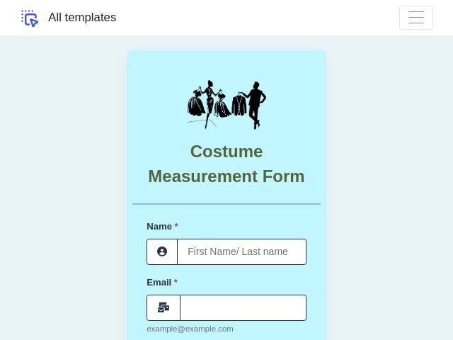 Costume Measurement Form