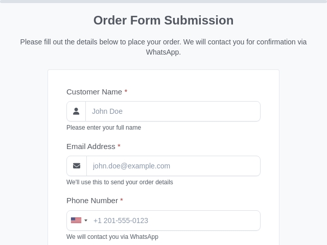 Customer Order Via WhatsApp Form