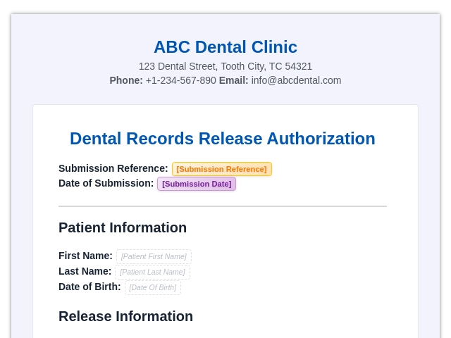 Dental Records Release