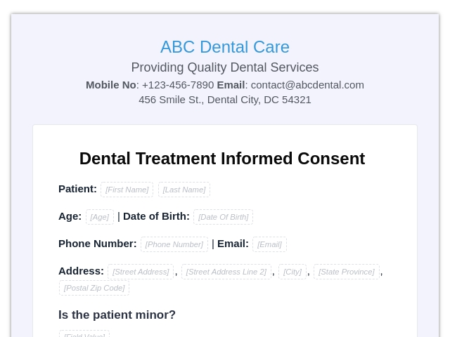 Dental Treatment Informed Consent Agreement