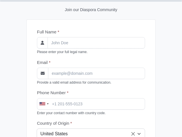 Diaspora Community Membership Form
