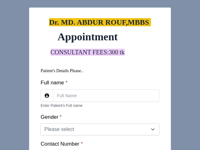 Dr. Md. Abdur Rouf,MBBS APPOINTMENT