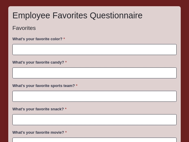 Employee Favorites Questionnaire
