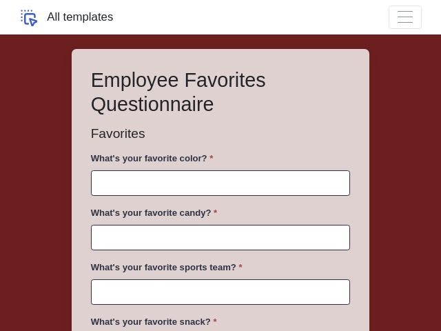 Employee Favorites Questionnaire