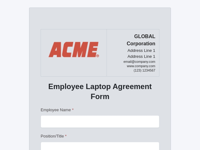 Employee Laptop Agreement Form