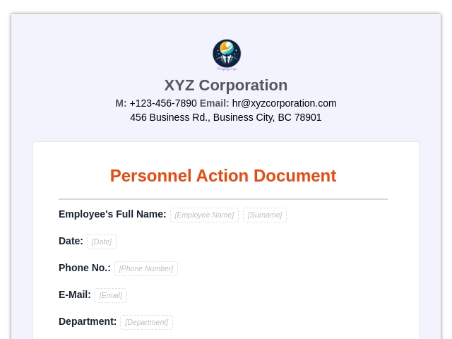 Employee Personnel Action Document