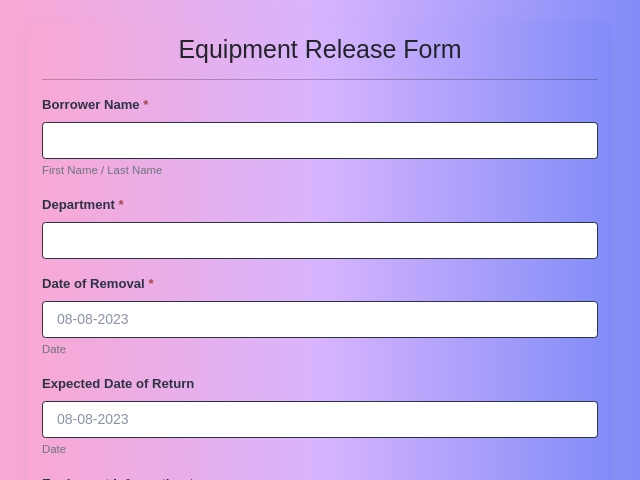 Equipment Release Form