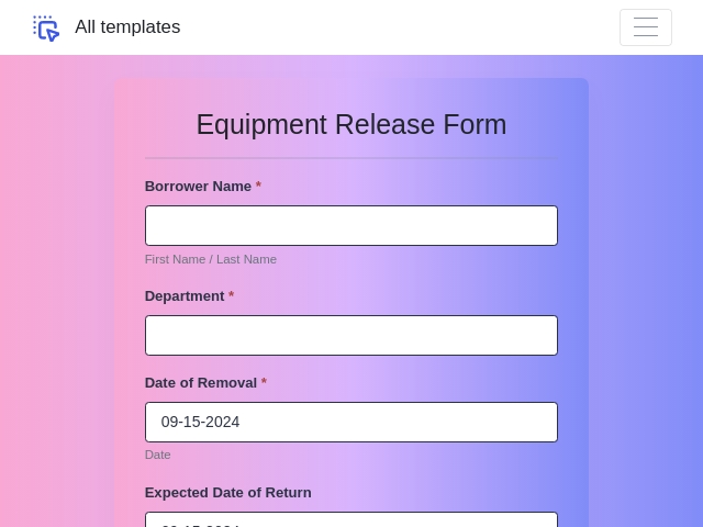 Equipment Release Form