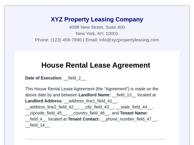 House Rental Lease Agreement
