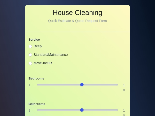 Housekeeping Quick Estimate Template