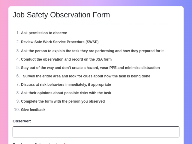 Job Safety Observation Form
