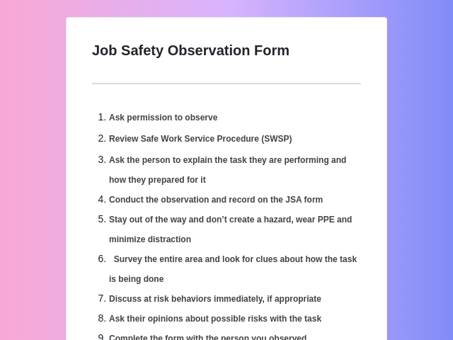 Job Safety Observation Form