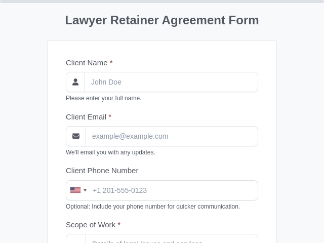Lawyer Retainer Agreement Form