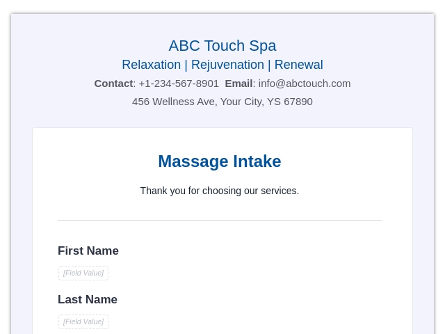 Massage Intake