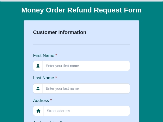 Money Order Refund Request Form