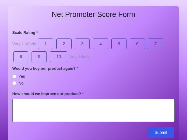 Net Promoter Score Form