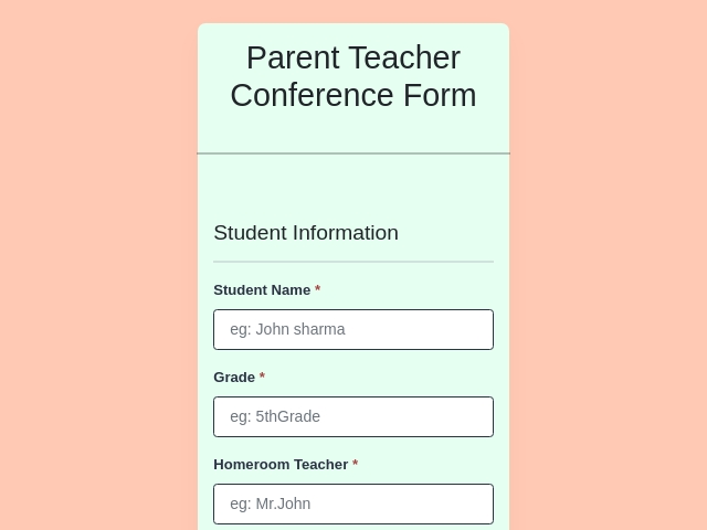 Parent Teacher Conference Form Template