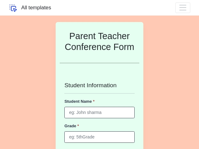 Parent Teacher Conference Form Template