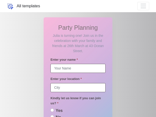 Form Templates For Party Planning - FormNX