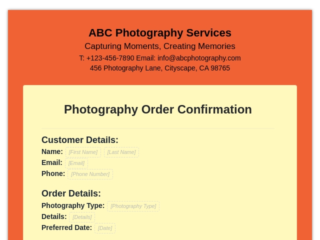 Photography Order Confirmation
