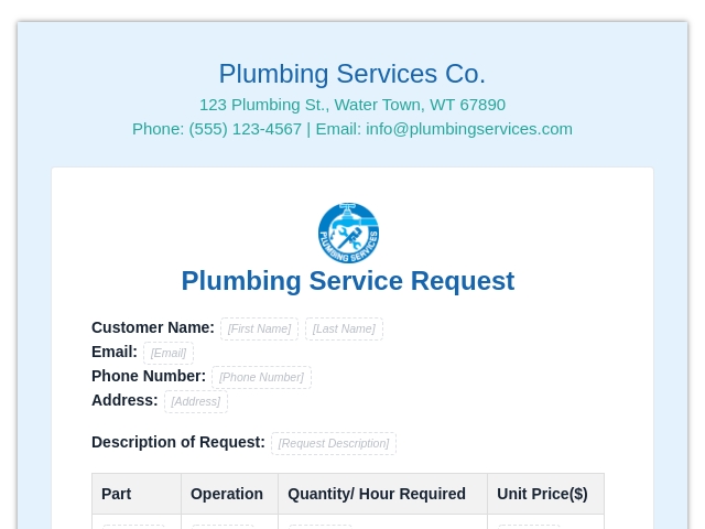 Plumbing Service Request