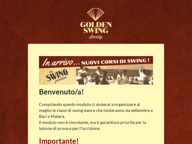 Pre‑Iscrizione Golden Swing Society - Bari/Matera