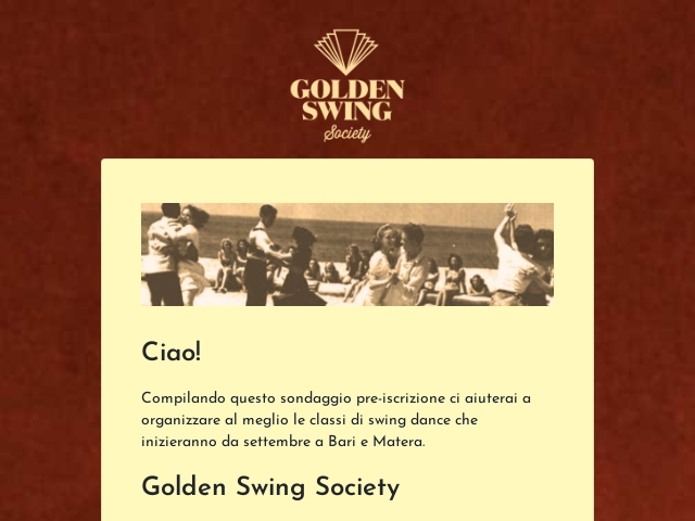 Pre‑Iscrizione/Sondaggio - Golden Swing Society - Bari/Matera