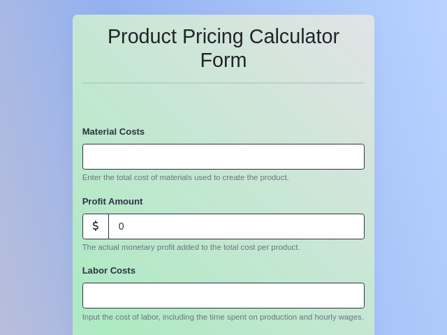 Product Pricing Calculator Form Template