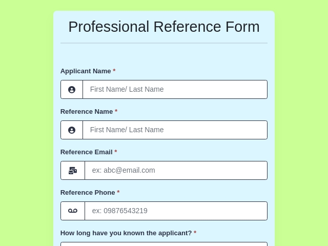 Professional Reference Form Template