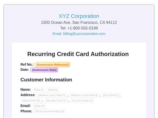 Recurring Credit Card Authorization