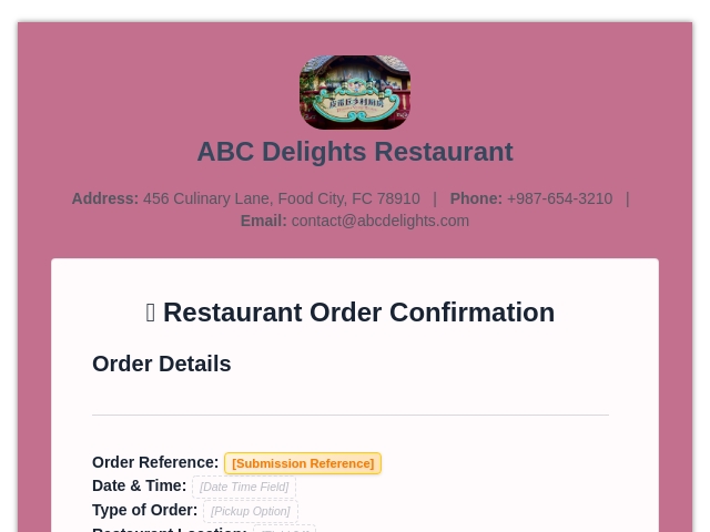 Restaurant Order Confirmation