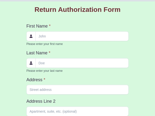 Return Authorization Form