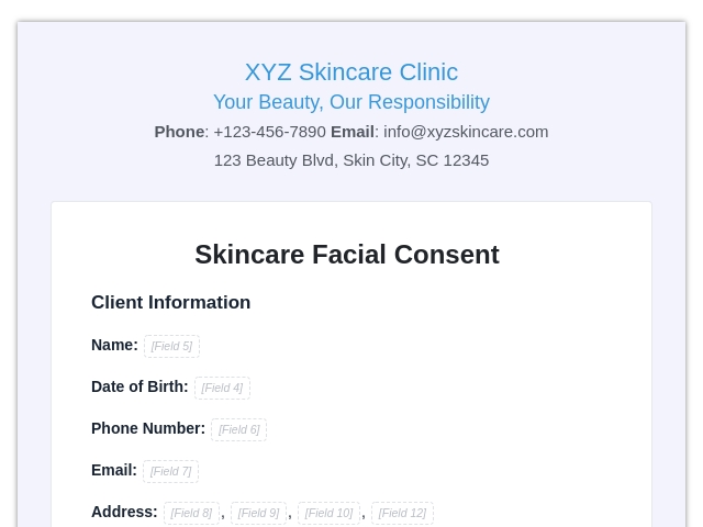Skincare Facial Consent