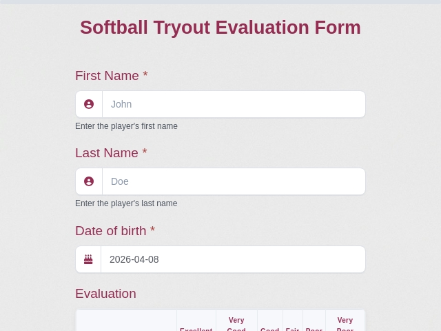 Softball Tryout Evaluation