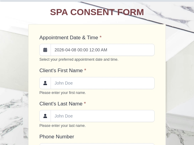 Spa Consent Form