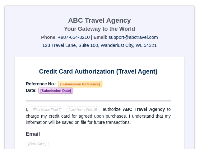 Travel Agent Credit Card Authorization